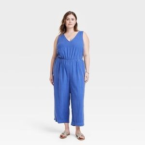 Universal Thread Blue Linen Sleeveless Jumpsuit Open Back XXL
